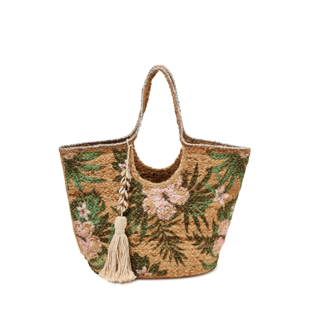 Free People x Pink Tropical Jute Tote Bag Beach